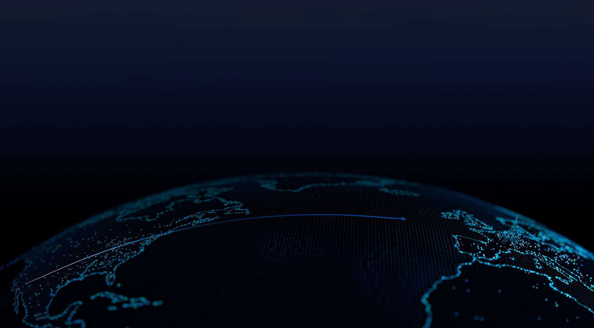 Night-time satellite view of the globe showing lit shipping and trade corridors