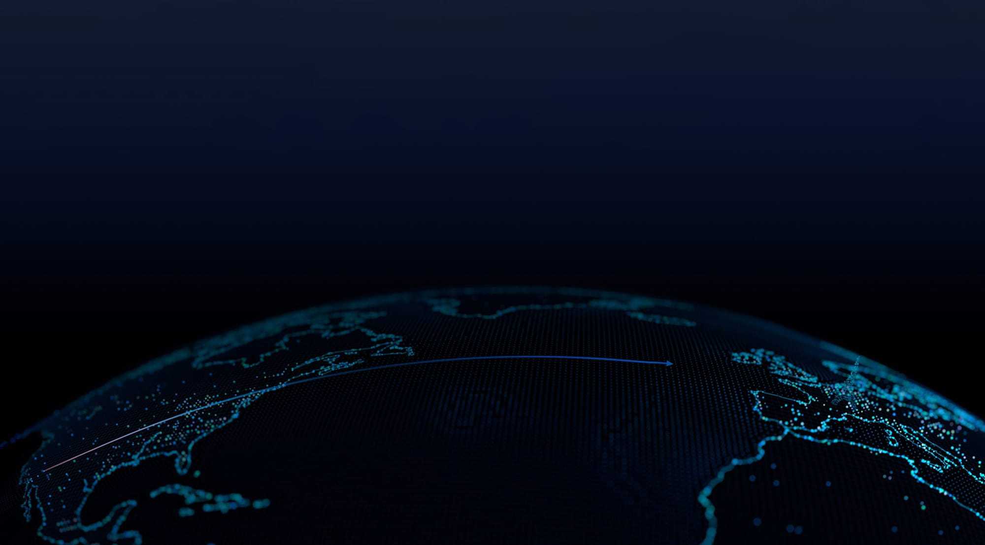 Night-time satellite view of the globe showing lit shipping and trade corridors